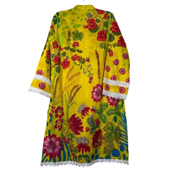 Ammara Khan Floral & Fruit Printed Lace Trim Pakistan Made Formal Kaftan - Picture 4 of 9